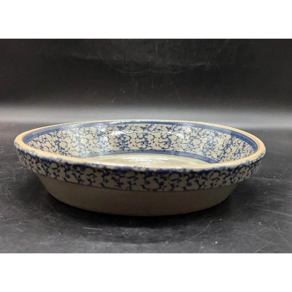 Salt Glazed Pottery Heart Plate Spongeware‎ Cobalt Blue 9.75